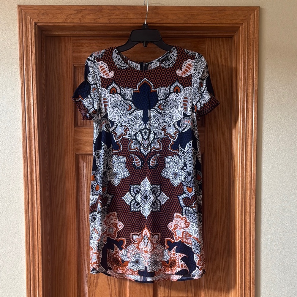 Express Brown and Blue Sheath Mini Dress